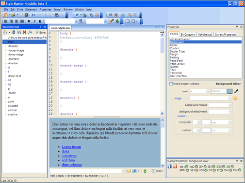 The Design Pane, showing the new background color